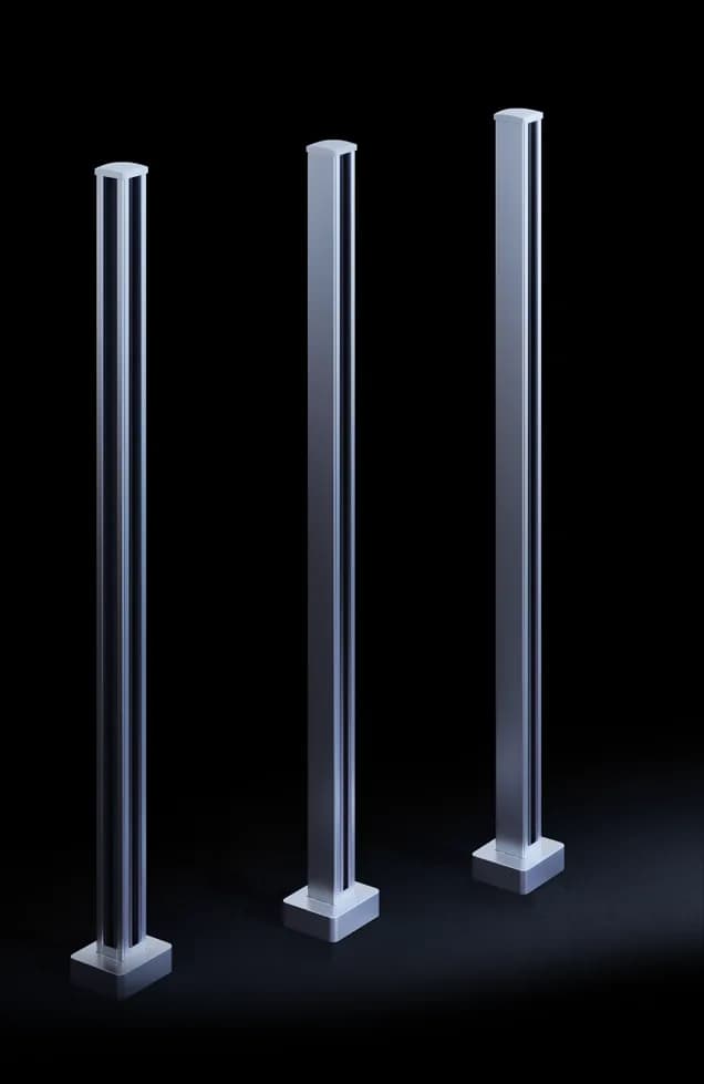 Coupe technique du modèle PP-20 — Poteau aluminium carré, modulaire